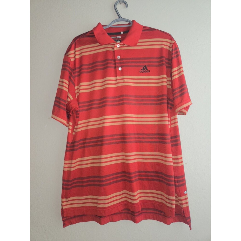 Adidas Polo Shirt Men's Size L Red Striped Climacool Short Sleeve 30" Long 23
